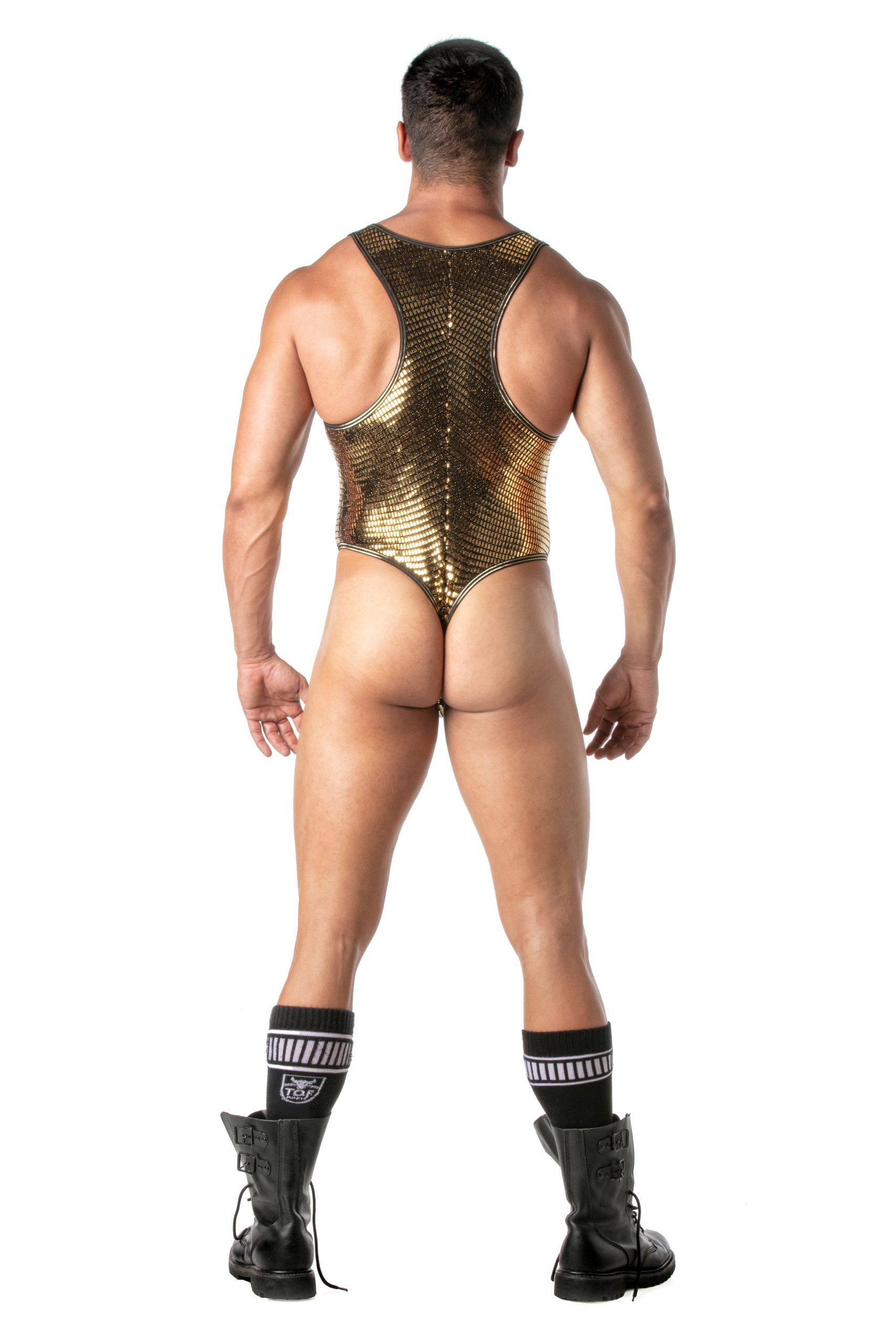 gouden glitter stringbody - fetish herenkleding