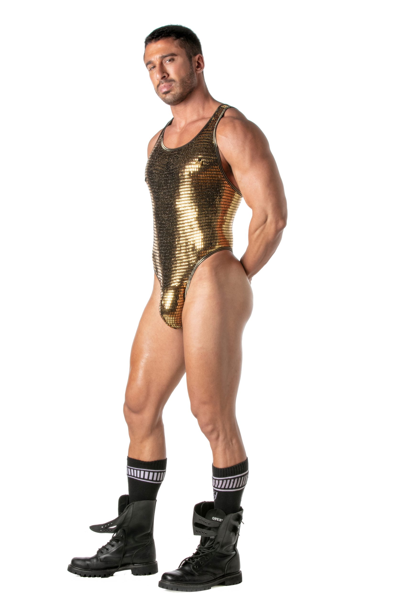 gouden glitter stringbody herenkleding